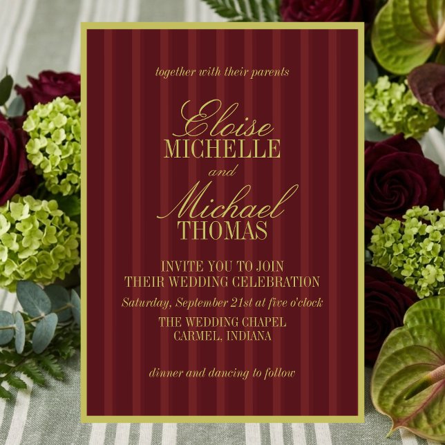 Invitation Elegant Chartreuse Burgundy Stripe Pattern Formal (Elegant Chartreuse Burgundy Stripe Pattern Formal Invitation)