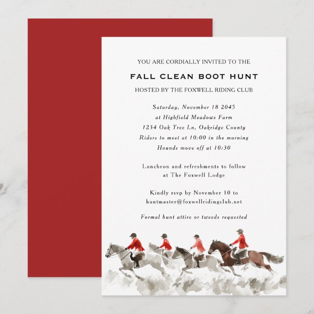 Invitation Élégant Chasse de Renard de Bottes Propres Équestr (Devant / Derrière)