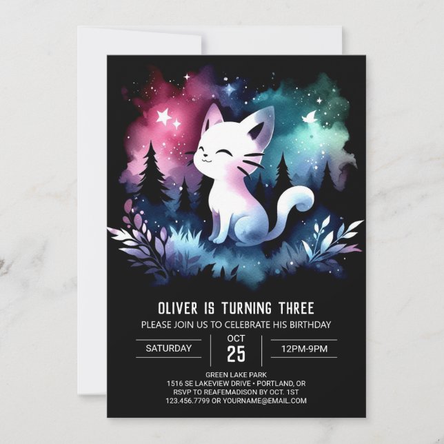 Invitation Élégant chat adorable Anniversaire (Devant)