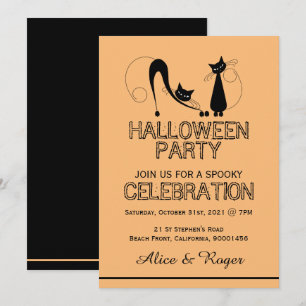 Invitation Élégant chat noir, fête d'Halloween
