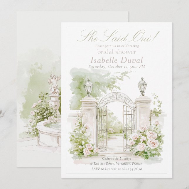 Invitation Elégant Château Français Pastel Jardin Marial (Devant / Derrière)