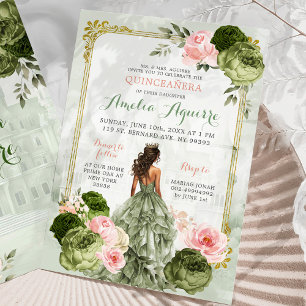 Invitation Élégant Château Royal Blush Rose Sage Vert 15 Años