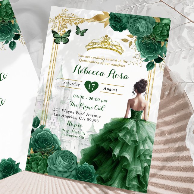 Invitation Elégant Château Royal Emerald Green Quinceañera (Créateur téléchargé)