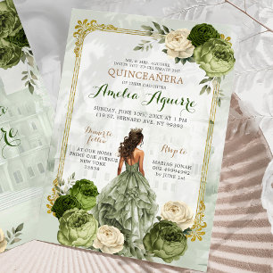 Invitation Elégant Château Royal Gold Sage Green Quinceañera