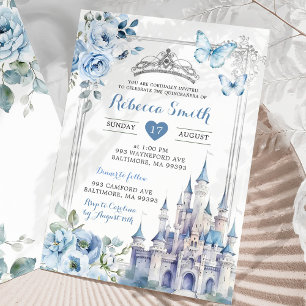 Invitation Elégant Château Royal Silver Dusty Blue Quinceañer