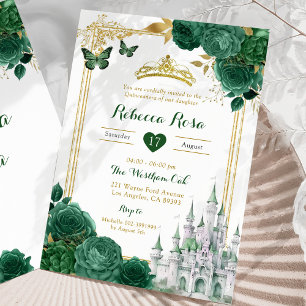 Invitation Elégant Château Royal Vert Floral Quinceañera