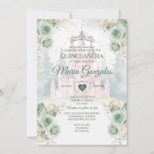 Invitation Elégant Château Sage Green Princesse Quinceañera