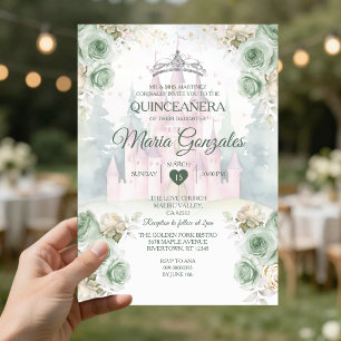 Invitation Elégant Château Sage Vert Princesse Quinceañera