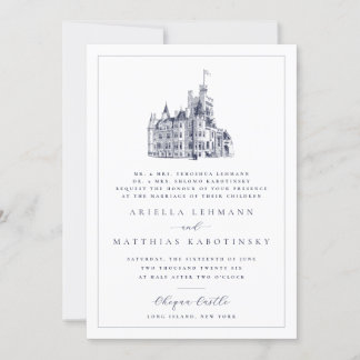 Invitation Elégant Château Simple Double Face Mariage hébreu