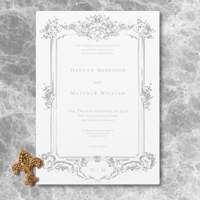 Invitation Élégant Chérubin de style Chinois gris clair pour  (Elegant Light Gray Chinoiserie Cherub Wedding Invitation)