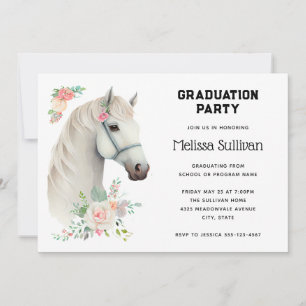 Invitation Élégant Cheval Blanc Boho Floral Graduation