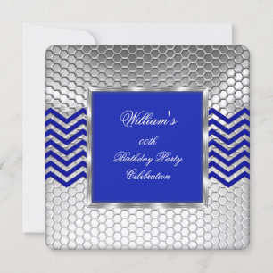 Invitation Elégant Chevron Blue Silver Birthday Party Mens 2