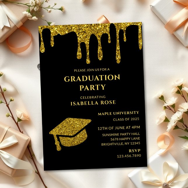 Invitation Elegant Chic Black and Gold 2025 Graduation Party (Elegant chic black and gold class of 2025 graduation party invitations, graduation invitations cards)