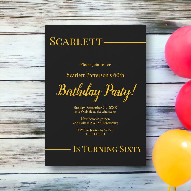 Invitation Elégant Chic Black And Gold Luxury 60e anniversair (Créateur téléchargé)