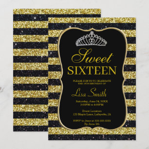 Invitation Elégant Chic Black Gold Parties scintillant Tiara