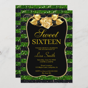 Invitation Élégant Chic Black Green Parties scintillant Rose