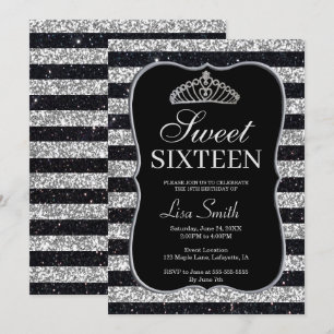 Invitation Elégant Chic Black Silver Parties scintillant Tiar