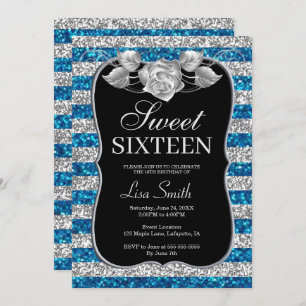 Invitation Elégant Chic Bleu Argent Parties scintillant Rose