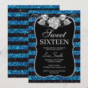 Invitation Élégant Chic Bleu Parties scintillant Rose Sweet 1