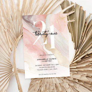 Invitation Élégant Chic Blush Pink Marble Agate 21e anniversa