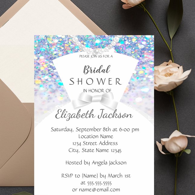 Invitation Élégant Chic Bokeh, Robe de mariée   Enterrement d (Créateur téléchargé)