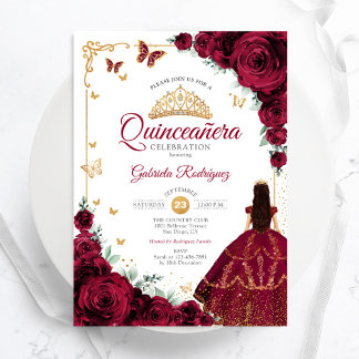 Invitation Elégant Chic Bourgogne Rose Gold Quinceanera