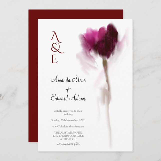 Invitation Élégant Chic Bourgogne Tulipe Floral Mariage (Devant / Derrière)
