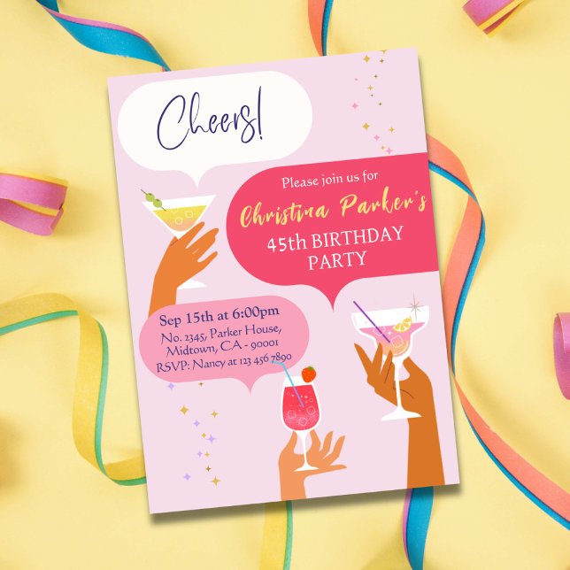 Invitation Elégant Chic Cocktail boisson thème 45e anniversai (Créateur téléchargé)