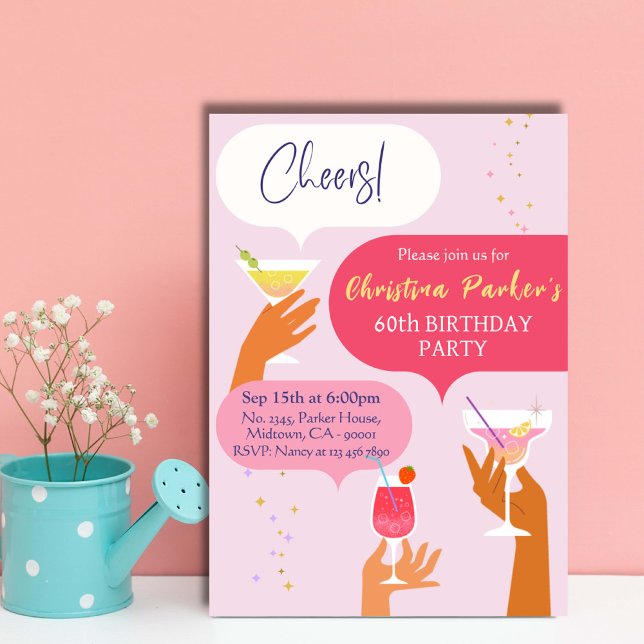 Invitation Elégant Chic Cocktail boisson thème 60e anniversai (Créateur téléchargé)