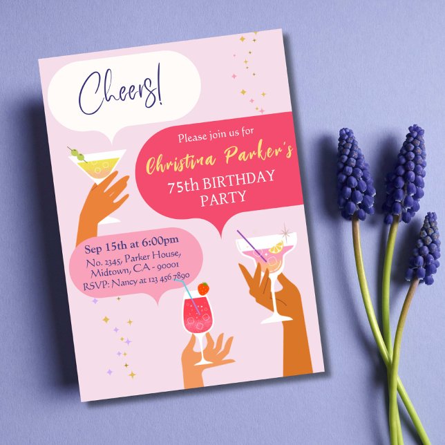 Invitation Elégant Chic Cocktail boisson thème 75e anniversai (Créateur téléchargé)
