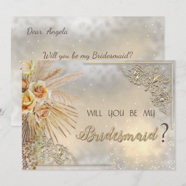 Invitation Élégant Chic Cœurs Dorés Fleurs Bohème  (Devant / Derrière)