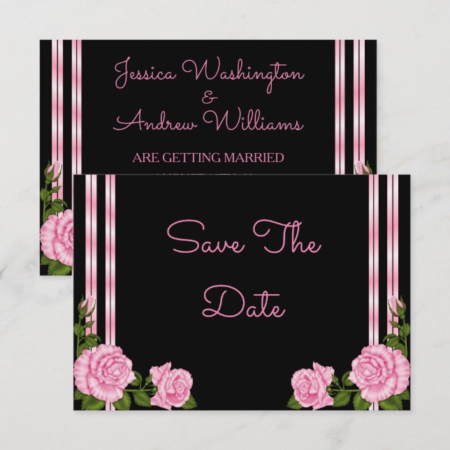Invitation Élégant Chic Coin Bouquet de Roses Mariage (Devant / Derrière)