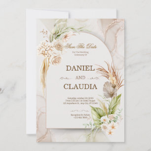 Invitation Élégant Chic Désertique Mariage Pampas & Palmier I