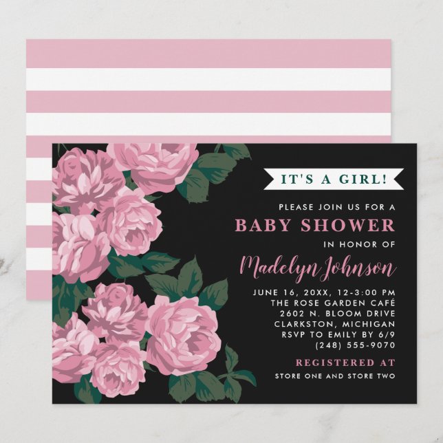 Invitation Élégant chic Dusty Rose Floral Girl Baby shower (Devant / Derrière)