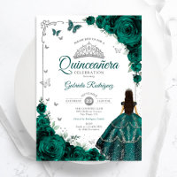 Élégant Chic Emerald Green Floral Quinceanera
