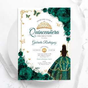 Invitation Élégant Chic Emerald Green Rose Gold Quinceanera