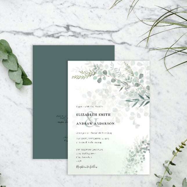 Invitation Élégant Chic Eucalyptus Botanique QR Code Mariage (Créateur téléchargé)
