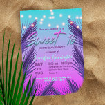 Invitation Élégant Chic Exotic Tropical Summer Sweet 16<br><div class="desc">Entrez dans un monde enchanteur avec notre invitation à la fête de 16 ans Sweet personnalisable, parfait pour votre occasion spéciale! Le design est composé d'un arrière - plan envoûtant qui passe d'un violet mystique à un turquoise serein, ouvrant la voie à une soirée magique. Des lampes à cordes festives...</div>