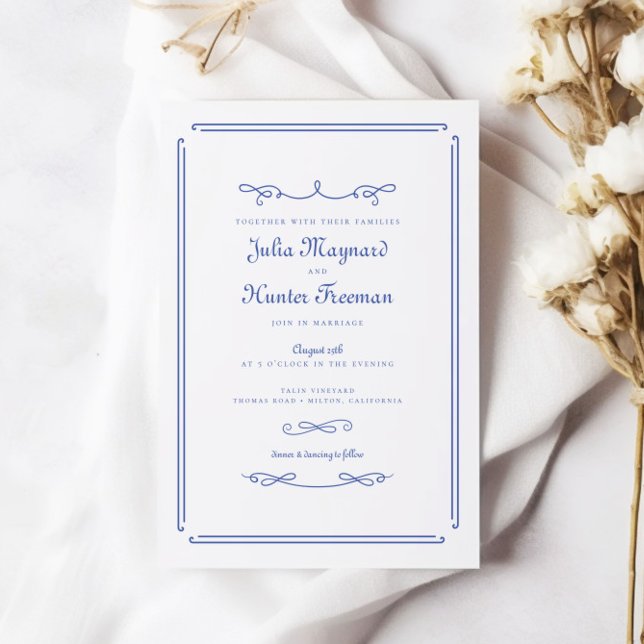 Invitation Elégant Chic French Blue Vintage Mariage (Créateur téléchargé)
