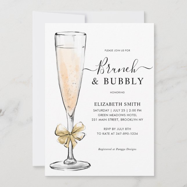 Invitation Elegant Chic Gold Brunch et Bubbly Fête des mariée (Devant)
