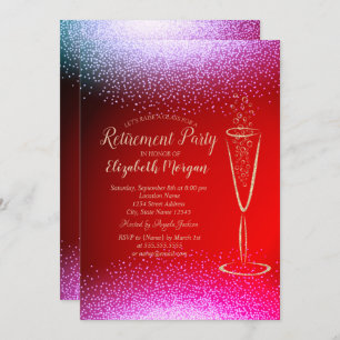 Invitation Élégant Chic Gold Confetti Vin Verre Retraite