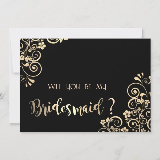 Invitation Elégant Chic Gold Flowers Bridesmaid Card (Devant)