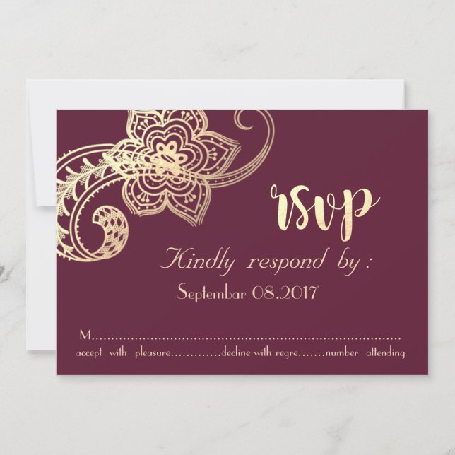 Invitation Elegant Chic Gold Paisley RSVP (Devant)