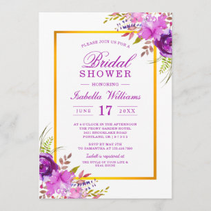 Invitation Élégant Chic Gold Purple Fête des mariées Florale