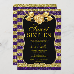Invitation Élégant Chic Gold Purple Parties scintillant Rose