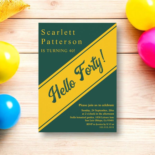 Invitation Elégant Chic Green Et Gold Luxury 40e anniversaire (Créateur téléchargé)