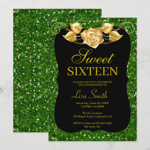 Invitation Élégant Chic Green Parties scintillant Or Rose Swe