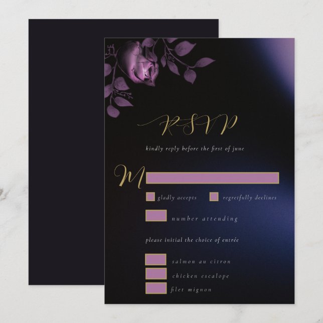 Invitation Élégant Chic Humeur Foncé Mariage Fleurs RSVP Viol (Devant / Derrière)