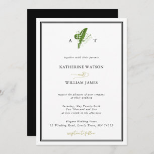 Invitation Élégant Chic Lily Valley Crest Black White Mariage