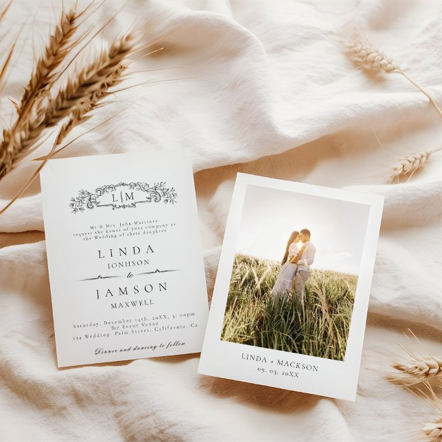 Invitation Élégant & Chic mariage monogramme de crête botaniq (Créateur téléchargé)